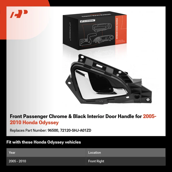 Front Passenger Chrome & Black Interior Door Handle for 2005-2010 Honda Odyssey