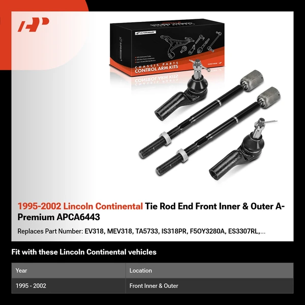 1995-2002 Lincoln Continental Tie Rod End Front Inner & Outer A-Premium APCA6443