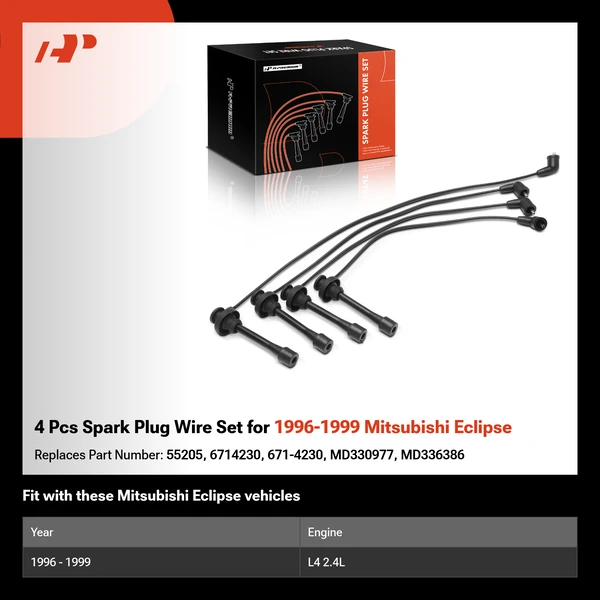 4 Pcs Spark Plug Wire Set for 1996-1999 Mitsubishi Eclipse