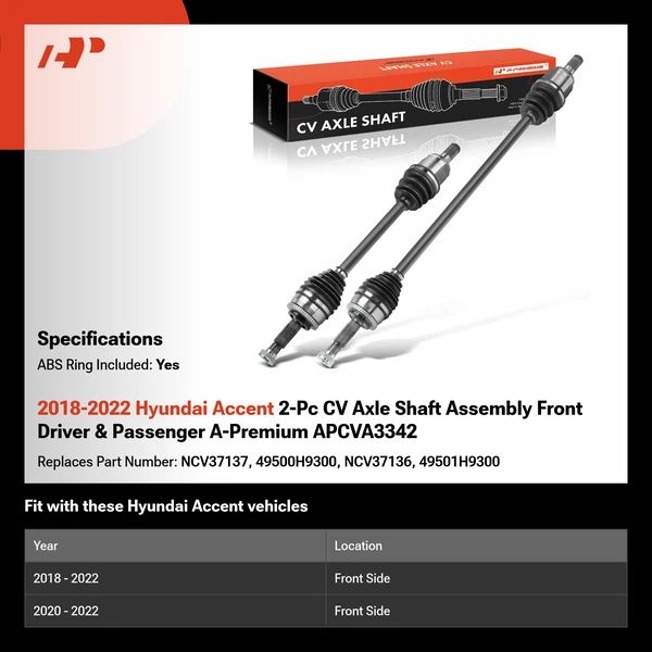 2018-2022 Hyundai Accent 2-Pc CV Axle Shaft Assembly Front Driver & Passenger A-Premium APCVA3342