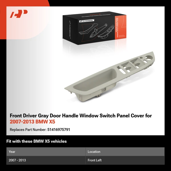 Front Driver Gray Door Handle Window Switch Panel Cover for 2007-2013 BMW X5