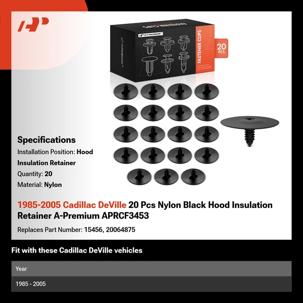 1985-2005 Cadillac DeVille 20 Pcs Nylon Black Hood Insulation Retainer A-Premium APRCF3453