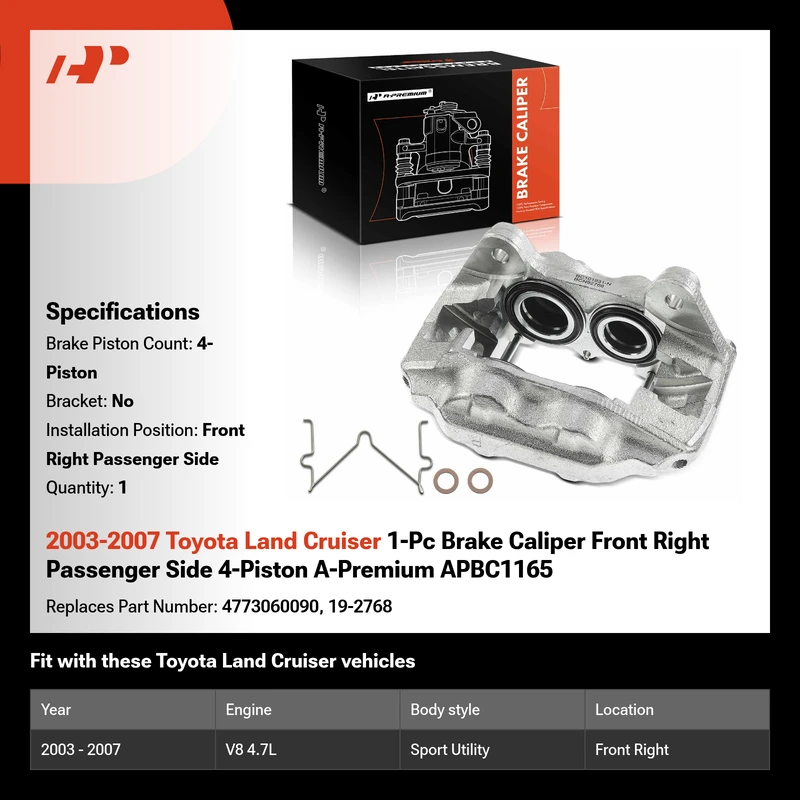 2003-2007 Toyota Land Cruiser 1-Pc Brake Caliper Front Right Passenger Side 4-Piston A-Premium APBC1165