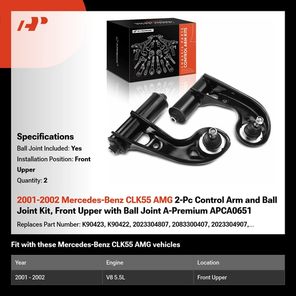 2001-2002 Mercedes-Benz CLK55 AMG 2-Pc Control Arm and Ball Joint Kit, Front Upper with Ball Joint A-Premium APCA0651