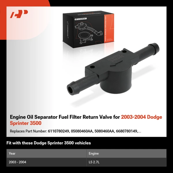 Engine Oil Separator Fuel Filter Return Valve for 2003-2004 Dodge Sprinter 3500