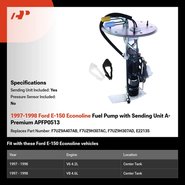 1997-1998 Ford E-150 Econoline Fuel Pump with Sending Unit A-Premium APFP0513