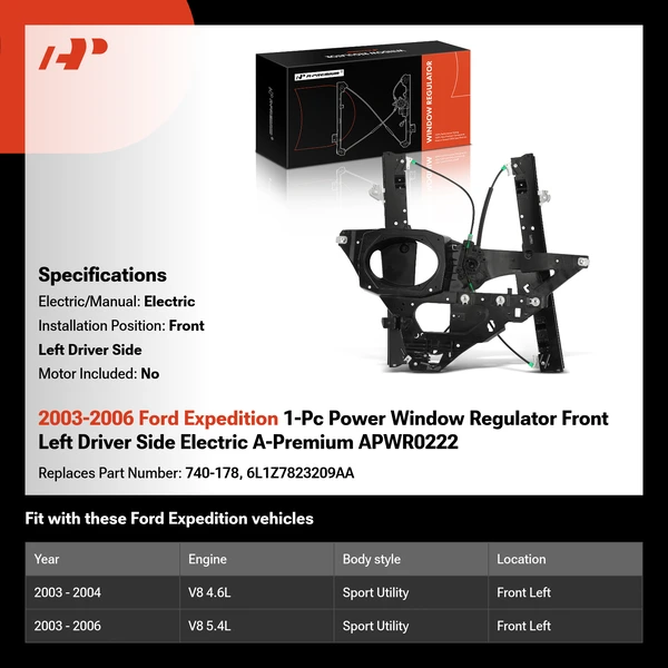 2003-2006 Ford Expedition 1-Pc Power Window Regulator Front Left Driver Side Electric A-Premium APWR0222