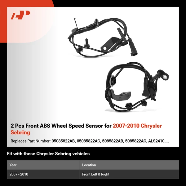 2 Pcs Front ABS Wheel Speed Sensor for 2007-2010 Chrysler Sebring