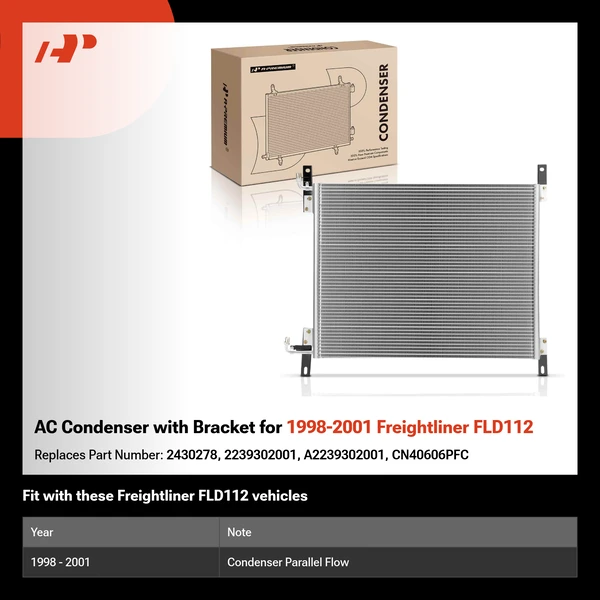 AC Condenser with Bracket for 1998-2001 Freightliner FLD112