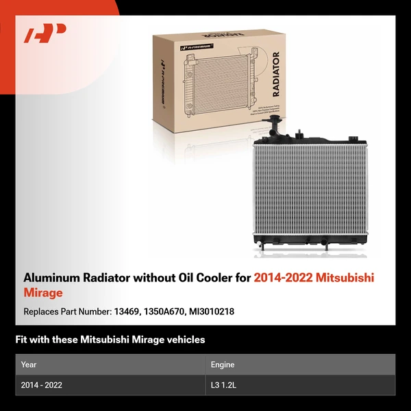 Aluminum Radiator without Oil Cooler for 2014-2022 Mitsubishi Mirage