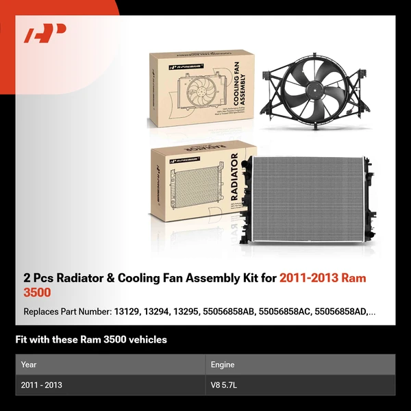 2 Pcs Radiator & Cooling Fan Assembly Kit for 2011-2013 Ram 3500