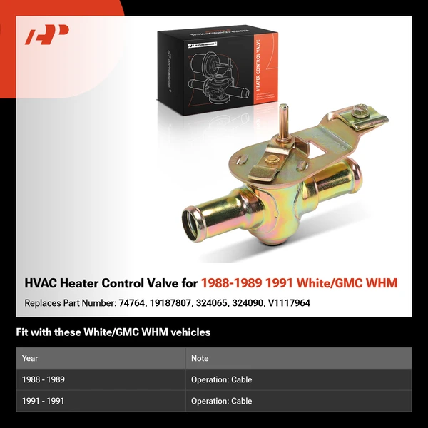 HVAC Heater Control Valve for 1988-1989 1991 White/GMC WHM
