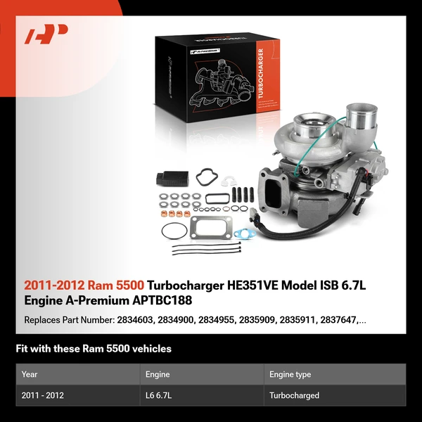 2011-2012 Ram 5500 Turbocharger HE351VE Model ISB 6.7L Engine A-Premium APTBC188