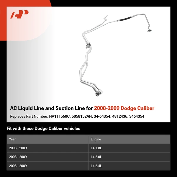 AC Liquid Line and Suction Line for 2008-2009 Dodge Caliber