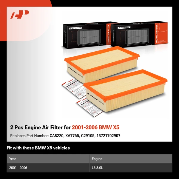 2 Pcs Engine Air Filter for 2001-2006 BMW X5