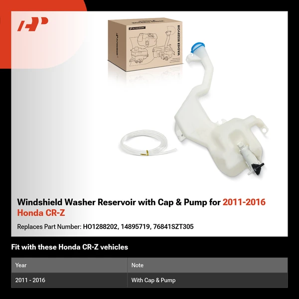 Windshield Washer Reservoir with Cap & Pump for 2011-2016 Honda CR-Z