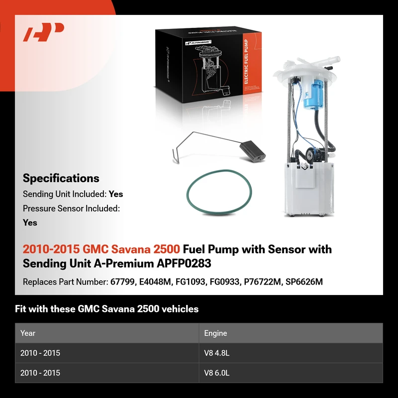2010-2015 GMC Savana 2500 Fuel Pump with Sensor with Sending Unit A-Premium APFP0283