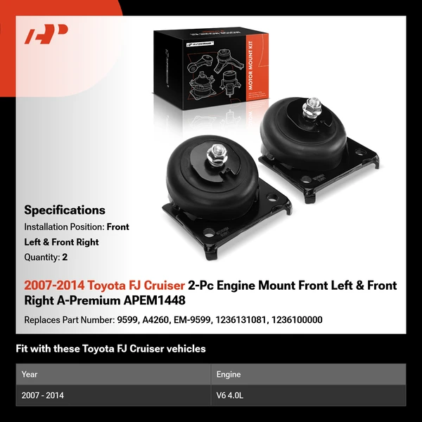 2007-2014 Toyota FJ Cruiser 2-Pc Engine Mount Front Left & Front Right A-Premium APEM1448
