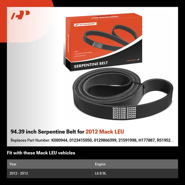 94.39 inch Serpentine Belt for 2012 Mack LEU