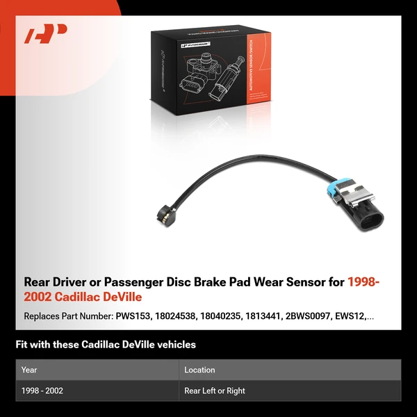 Rear Driver or Passenger Disc Brake Pad Wear Sensor for 1998-2002 Cadillac DeVille