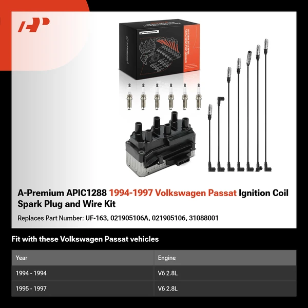 A-Premium APIC1288 1994-1997 Volkswagen Passat Ignition Coil Spark Plug and Wire Kit
