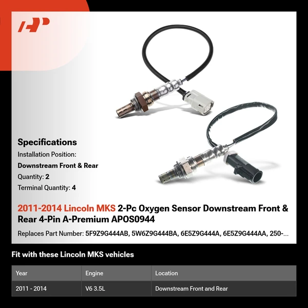 2011-2014 Lincoln MKS 2-Pc Oxygen Sensor Downstream Front & Rear 4-Pin A-Premium APOS0944