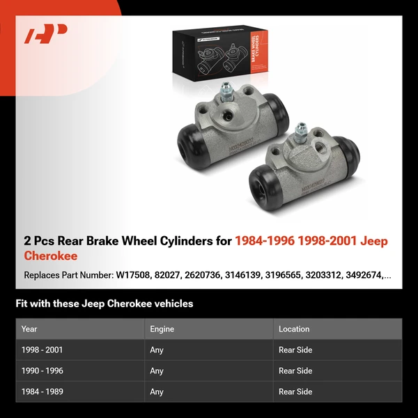 2 Pcs Rear Brake Wheel Cylinders for 1984-1996 1998-2001 Jeep Cherokee