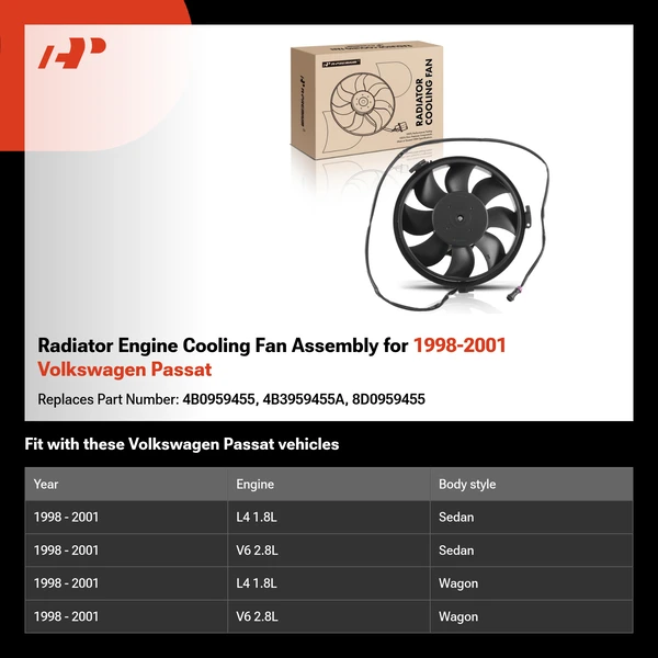 Radiator Engine Cooling Fan Assembly for 1998-2001 Volkswagen Passat