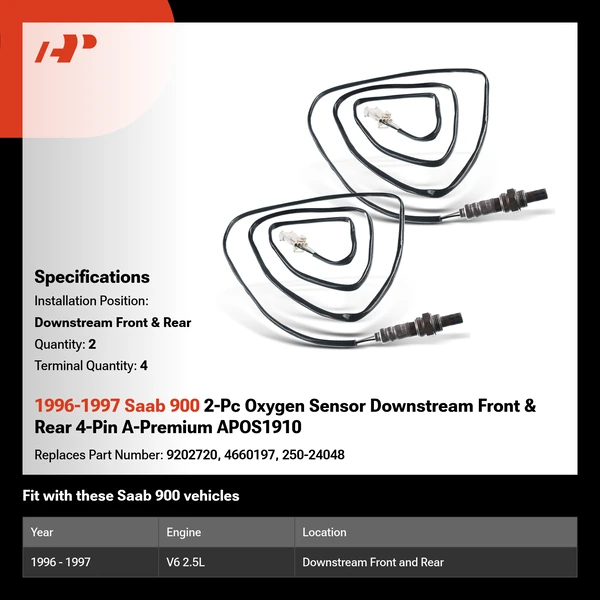 1996-1997 Saab 900 2-Pc Oxygen Sensor Downstream Front & Rear 4-Pin A-Premium APOS1910