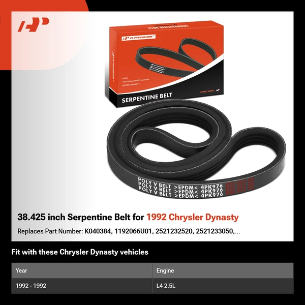 38.425 inch Serpentine Belt for 1992 Chrysler Dynasty