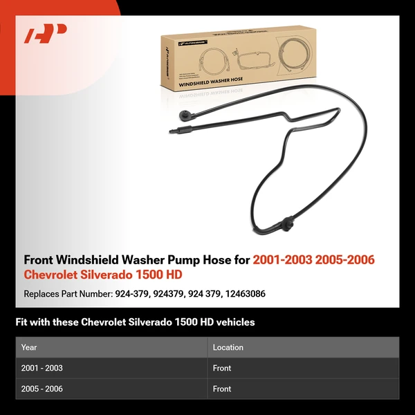 Front Windshield Washer Pump Hose for 2001-2003 2005-2006 Chevrolet Silverado 1500 HD