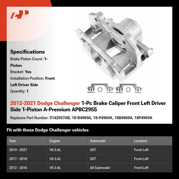 2012-2021 Dodge Challenger 1-Pc Brake Caliper Front Left Driver Side 1-Piston A-Premium APBC2955