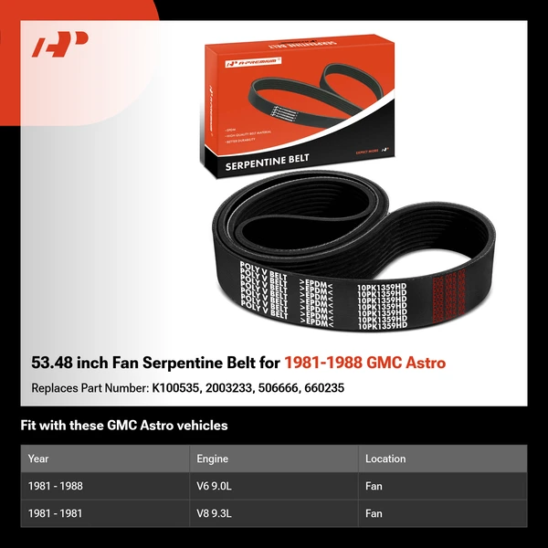 53.48 inch Fan Serpentine Belt for 1981-1988 GMC Astro
