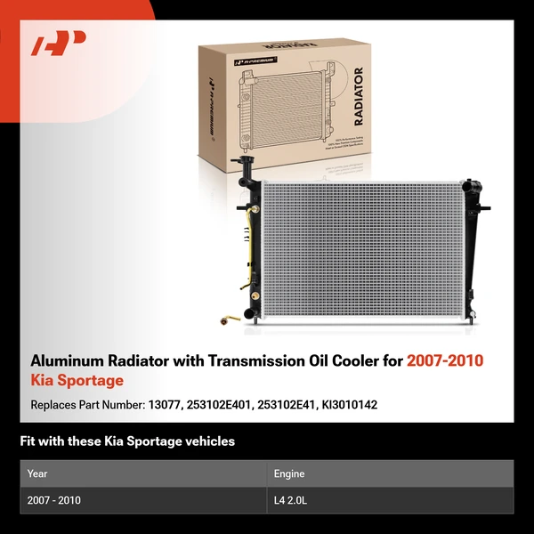 Aluminum Radiator with Transmission Oil Cooler for 2007-2010 Kia Sportage