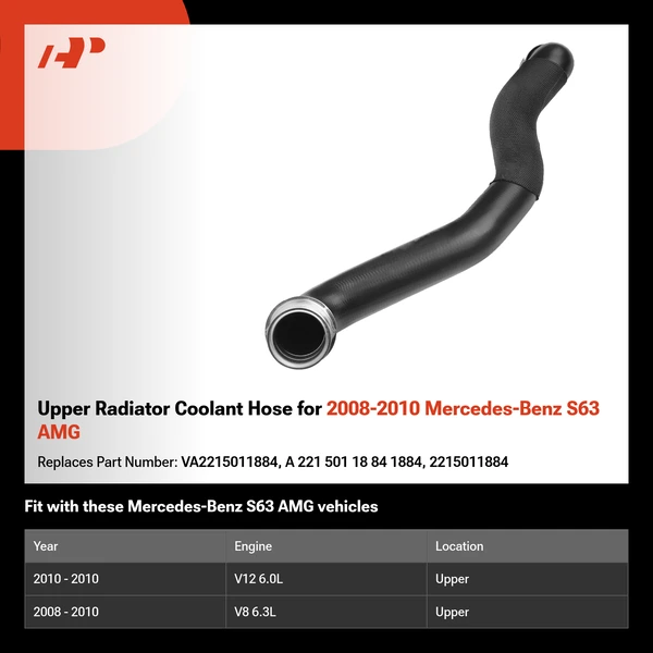 Upper Radiator Coolant Hose for 2008-2010 Mercedes-Benz S63 AMG