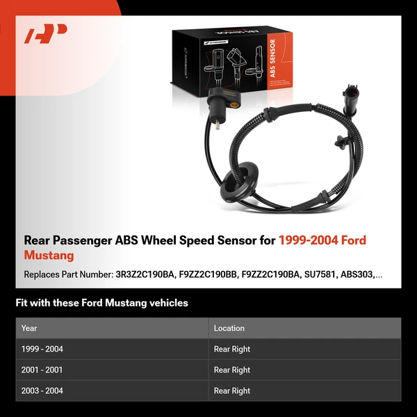 Rear Passenger ABS Wheel Speed Sensor for 1999-2004 Ford Mustang