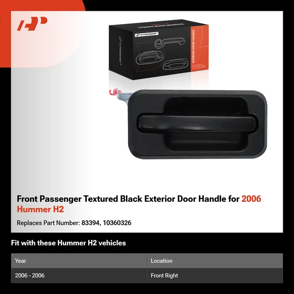 Front Passenger Textured Black Exterior Door Handle for 2006 Hummer H2