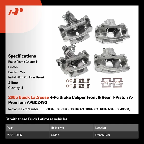 2005 Buick LaCrosse 4-Pc Brake Caliper Front & Rear 1-Piston A-Premium APBC2493