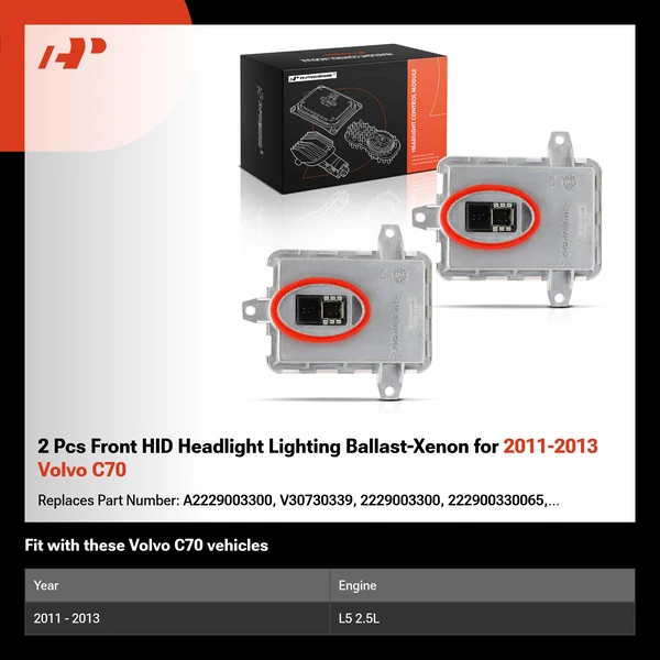 2 Pcs Front HID Headlight Lighting Ballast-Xenon for 2011-2013 Volvo C70