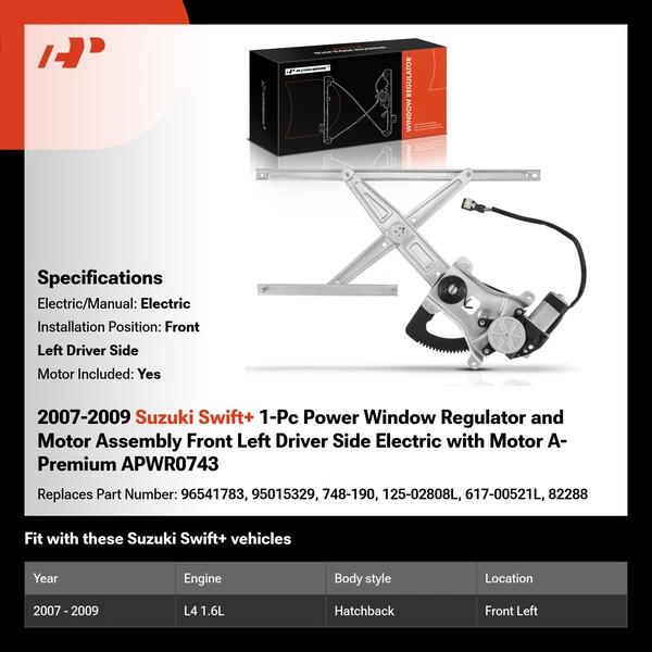 2007-2009 Suzuki Swift+ 1-Pc Power Window Regulator and Motor Assembly Front Left Driver Side Electric with Motor A-Premium APWR0743