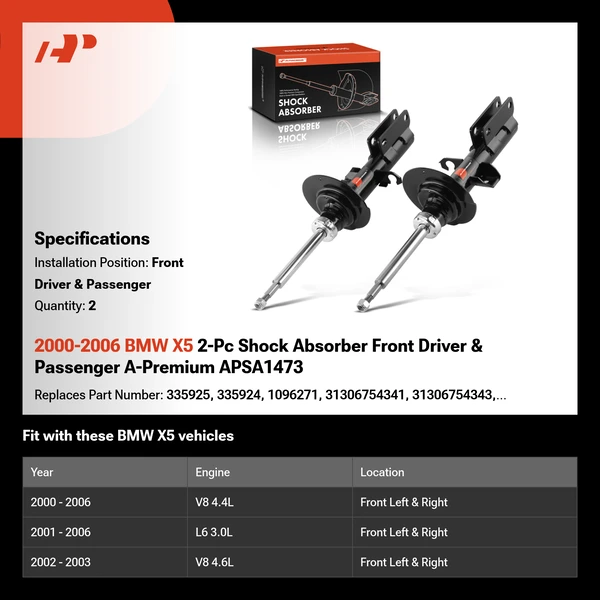2000-2006 BMW X5 2-Pc Shock Absorber Front Driver & Passenger A-Premium APSA1473