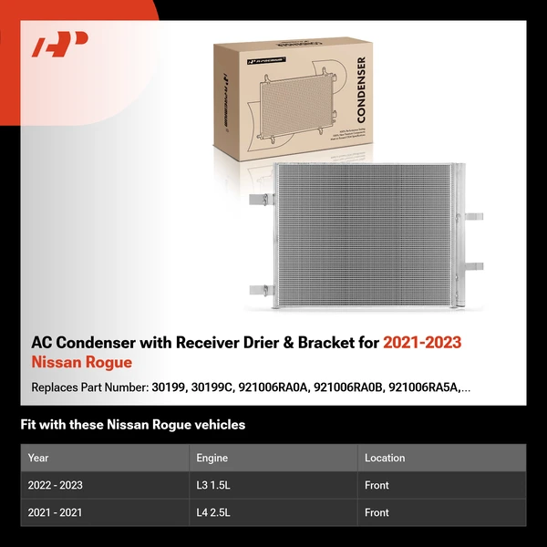 AC Condenser with Receiver Drier & Bracket for 2021-2023 Nissan Rogue