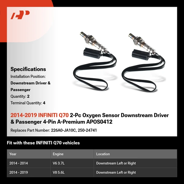 2014-2019 INFINITI Q70 2-Pc Oxygen Sensor Downstream Driver & Passenger 4-Pin A-Premium APOS0412
