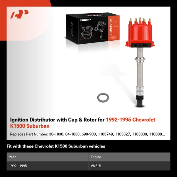 Ignition Distributor with Cap & Rotor for 1992-1995 Chevrolet K1500 Suburban