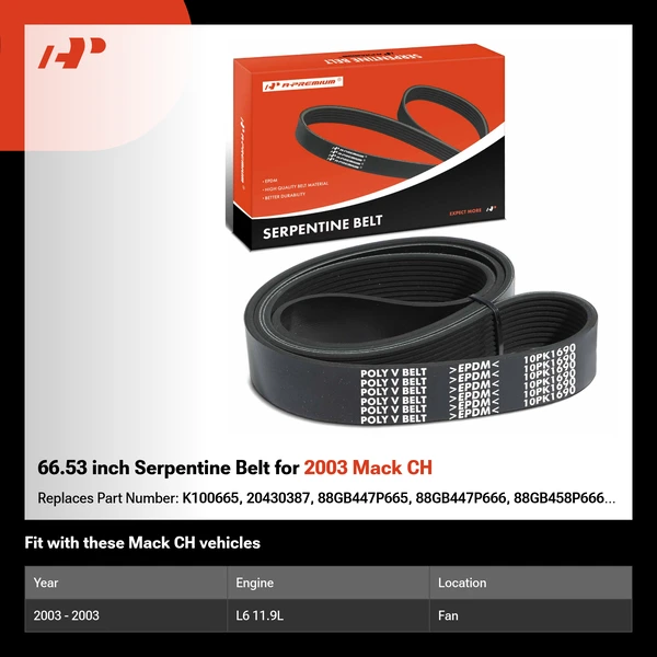 66.53 inch Serpentine Belt for 2003 Mack CH