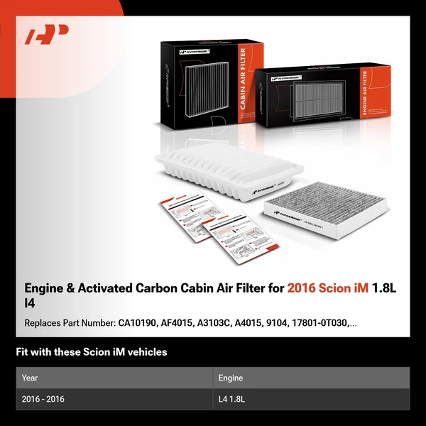 Engine & Activated Carbon Cabin Air Filter for 2016 Scion iM 1.8L l4