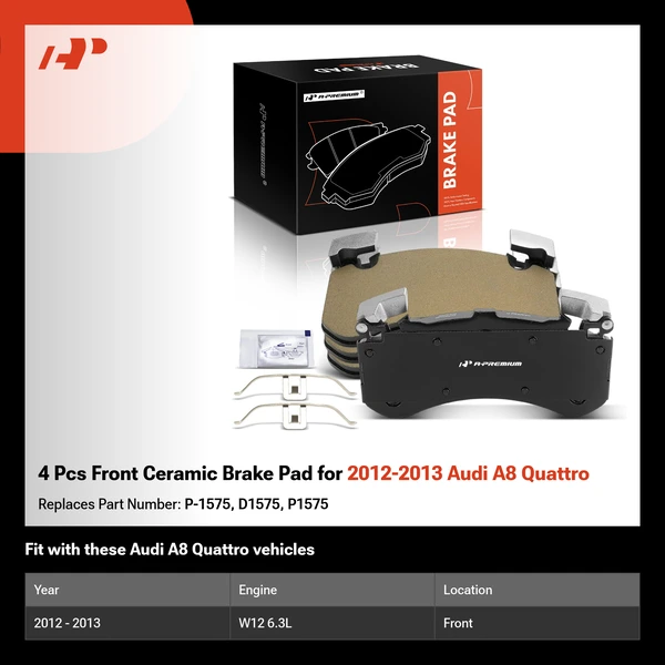 4 Pcs Front Ceramic Brake Pad for 2012-2013 Audi A8 Quattro