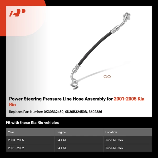Power Steering Pressure Line Hose Assembly for 2001-2005 Kia Rio