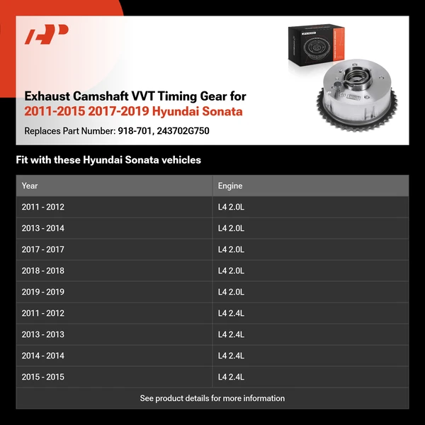 Exhaust Camshaft VVT Timing Gear for 2011-2015 2017-2019 Hyundai Sonata