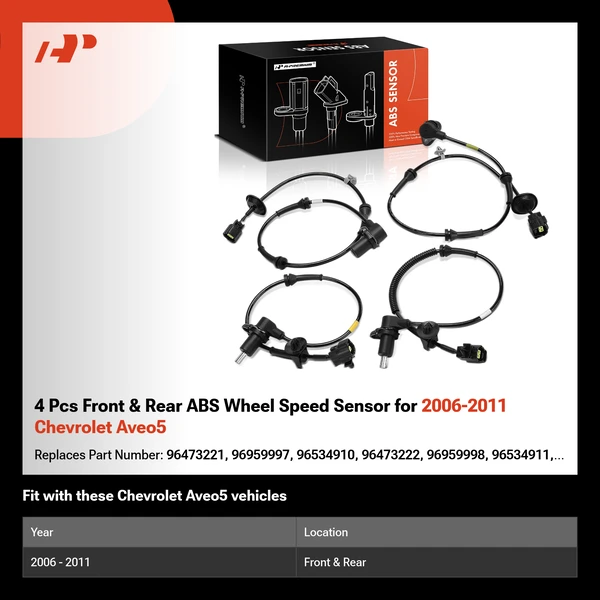 4 Pcs Front & Rear ABS Wheel Speed Sensor for 2006-2011 Chevrolet Aveo5